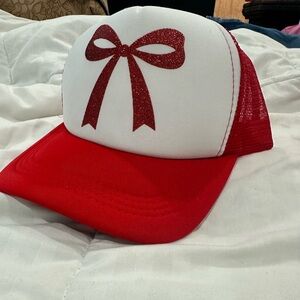 Hobby Lobby Red and White Trucker Hat with Glitter Bow